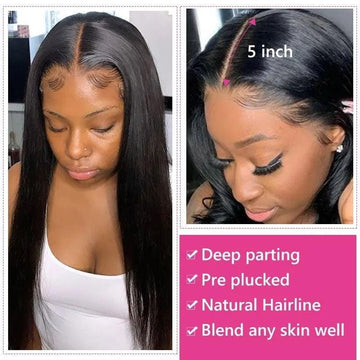 Klaiyi 5x5 HD Lace Closure Straight Hair Deep Parting Transparent Lace Closure Invisible Knots Virgin hair Closure