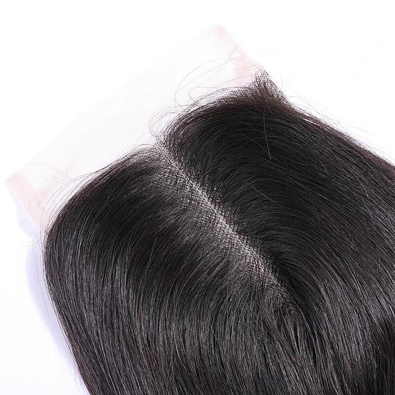 Klaiyi Body Wave Hair 4x4 Lace Closure, 1PCS Brazilian/ Malaysian/ Peruvian 100% Human Virgin Hair Lace Closure, Natural Color
