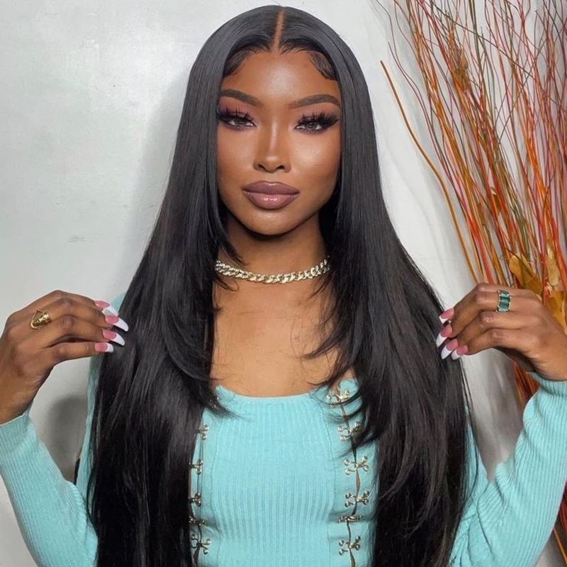 Klaiyi Straight Half Wig Human Hair with Versatile Style KLAIYI