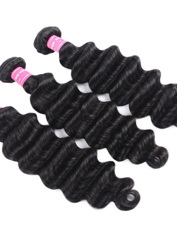 Klaiyi Indian Loose Deep Wave Curly Hair 3 Bundles