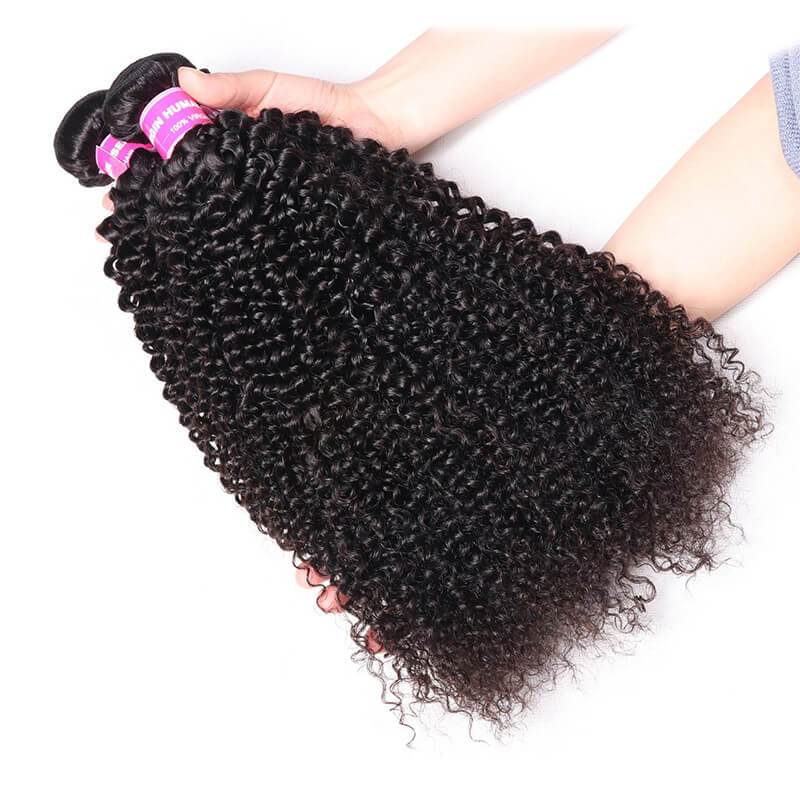 Klaiyi 4Pcs Kinky Curly Human Hair Weaves 8-26 inches Natural Black Color Hair Bundles