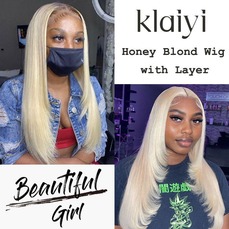 HD Clearance|Klaiyi 5x5 HD Transparent Lace Closure Wig with Layer Inner Buckle Color 613 Honey Blonde Flash Sale