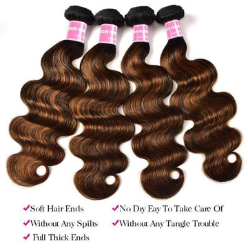 Klaiyi Balayage Ombre Highlight Color Hair 3 Bundles with Lace Closure Flash Sale