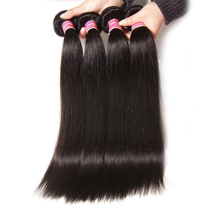 Klaiyi Malaysian Straight Hair Weave 3 Bundles with Ear to Ear Lace Frontal Closure