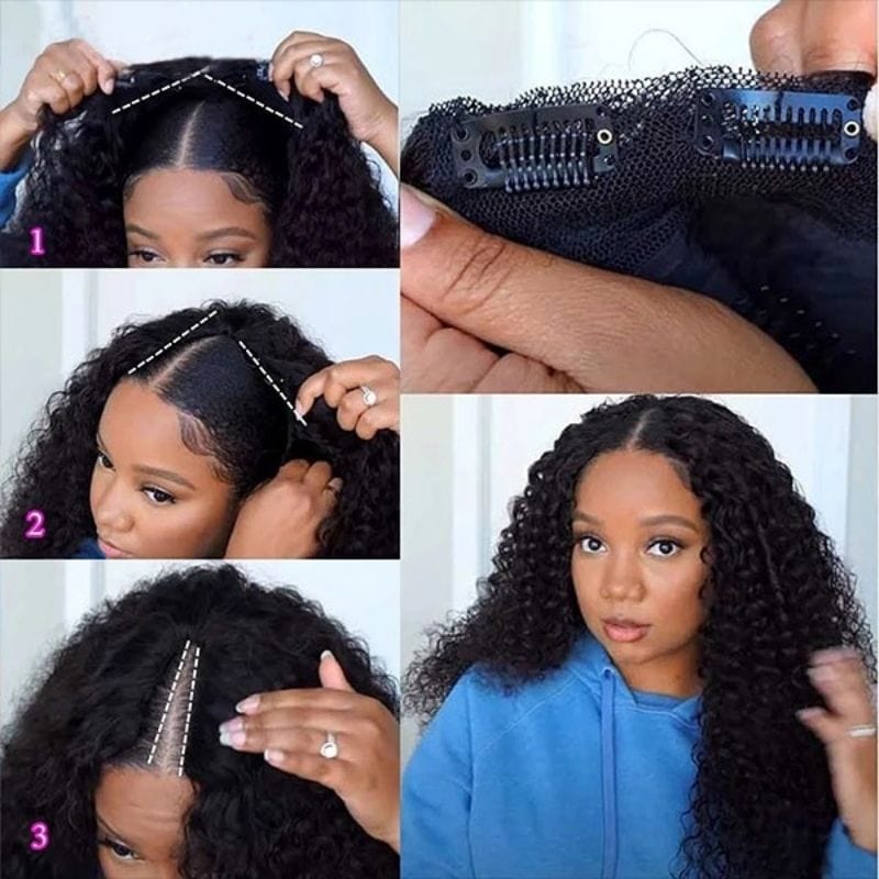 Klaiyi Hot Curly Hair Vpart Wigs Real Scalp No Leave Out Great Protective Upgrade Upart Wigs Flash Sale