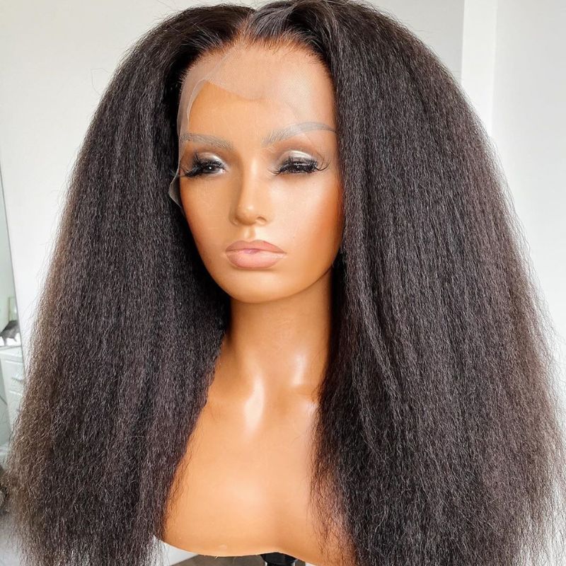 $50 Off Full $51- Kinky Straight Realistic Lace Frontal Wigs Natural Density Wig