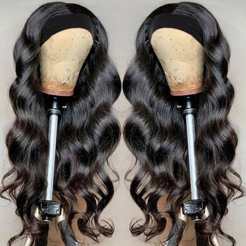 Klaiyi Body Wave Headband Wig Glueless Human Hair Wigs With Pre-attached Scarf Half Wig 150% Density
