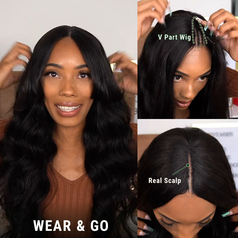 Klaiyi Air Wig Body Wave Vpart Wigs No Leave Out Natural Scalp Adjustable And Breathable Protective Wigs