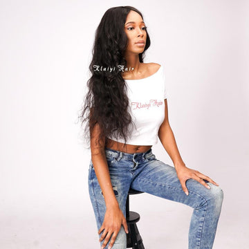 Klaiyi Malaysian Body Wave 3 Bundles with Ear To Ear Lace Frontal Closure, 100% Virgin Human Hair Weave Bundles