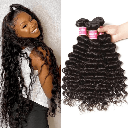 Klaiyi Onda Profunda Extensiones de Cabello Humano 3Pcs/Paquete para Cola de Caballo