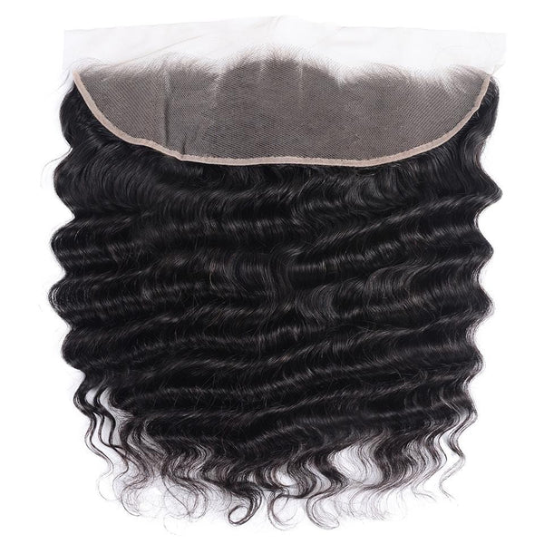Klaiyi Hair Loose Deep Wave Frontal Closure 13x4 Lace Frontal Pre Plucked 150% Density