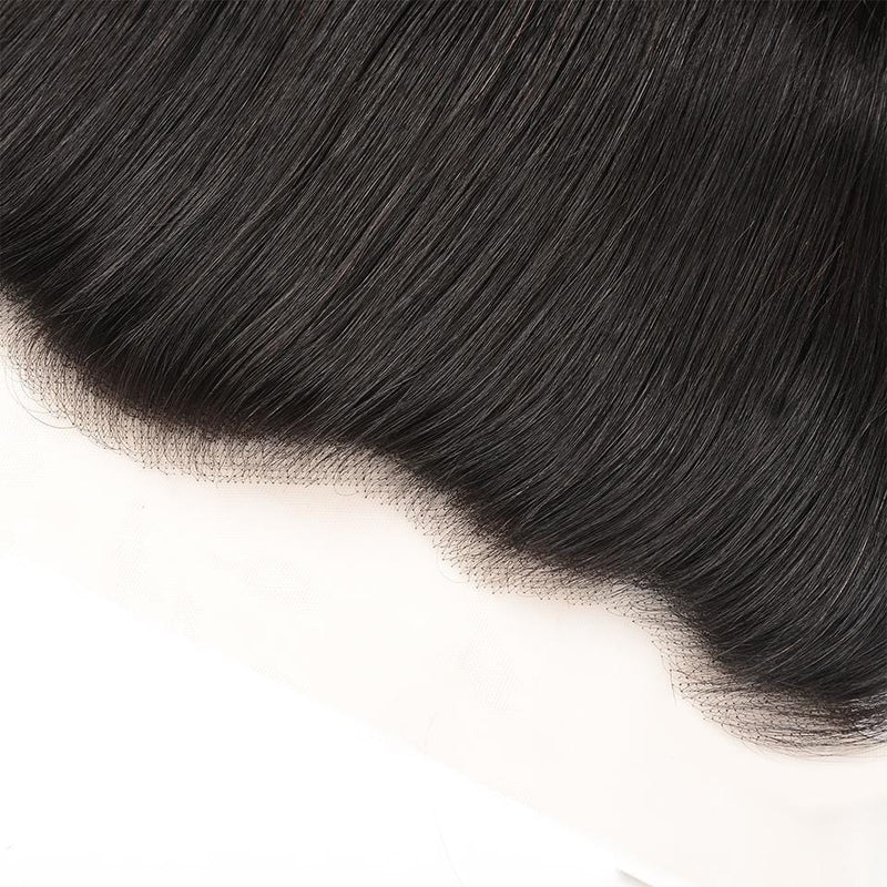 Klaiyi Hair Brazilian Straight Hair Frontal Closure 13*4 Transparent Swiss Lace Frontal Ear to Ear Closure Natural Black