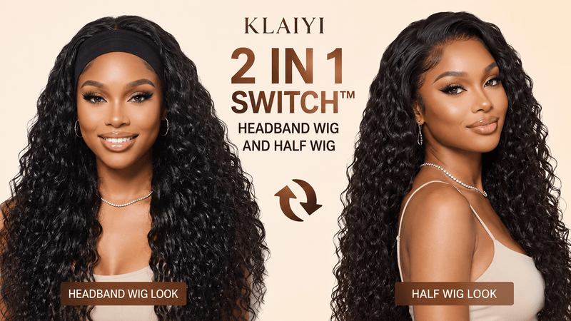 Klaiyi 2 IN 1 SWITCH™ Headband Wig And Half Wig: Two Wigs In One Smart Design