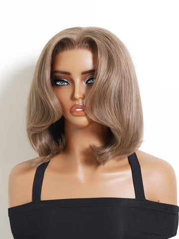 Flash Sale Klaiyi 7x5 No Slip Lace Wig Chic Smoky Beige Blonde Bob Human Hair Wig with Face Framing Layers