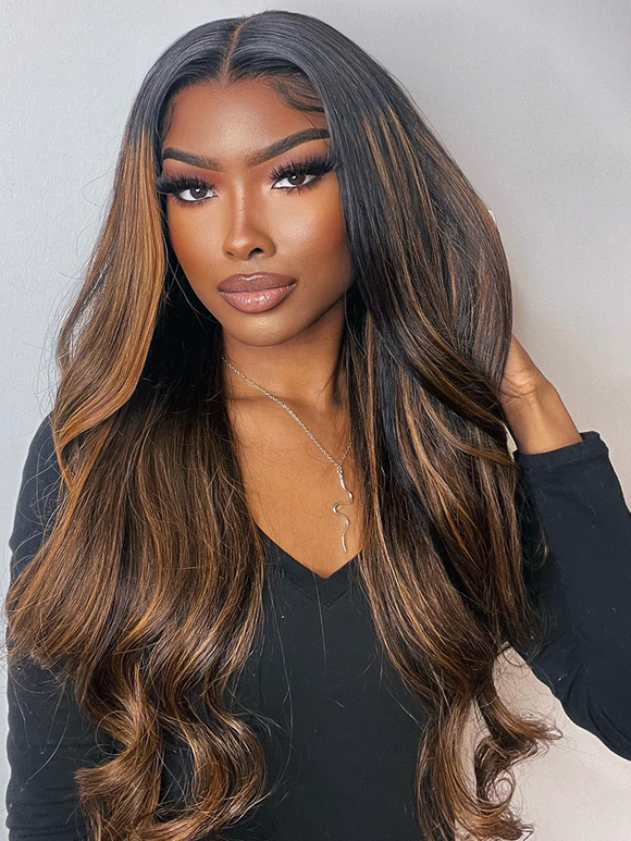 Flash Sale Klaiyi Brown Balayage #1b/30 Highlight Color Body Wave 3 Bundles With 13x4 HD Lace Frontal Human Virgin Hair Deal