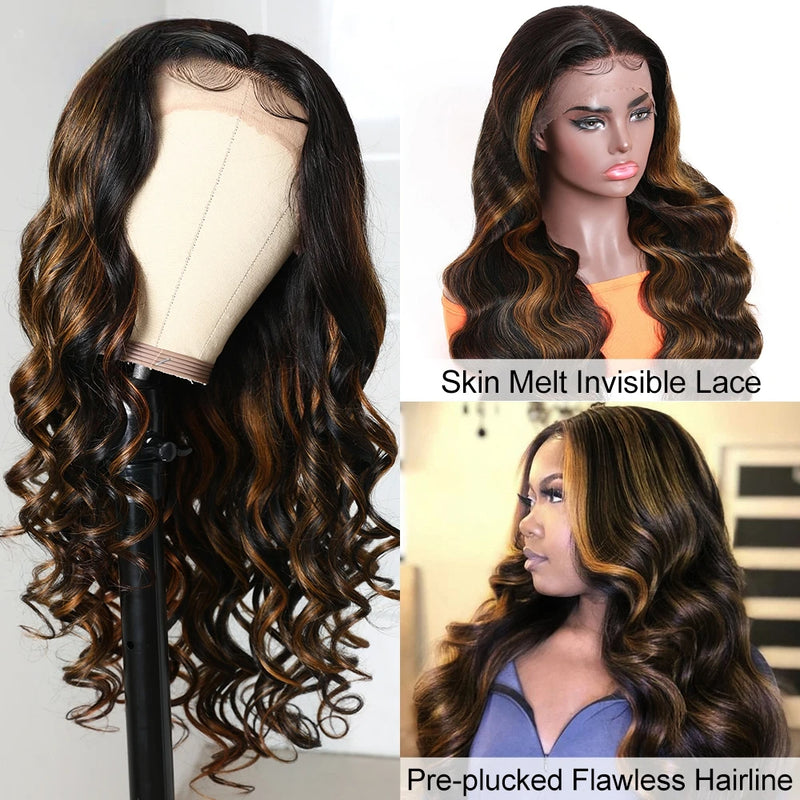 All Wigs Under $100 | Klaiyi Dark Root Brown Balayage Highlight Body Wave Lace Front Wig Flash Sale