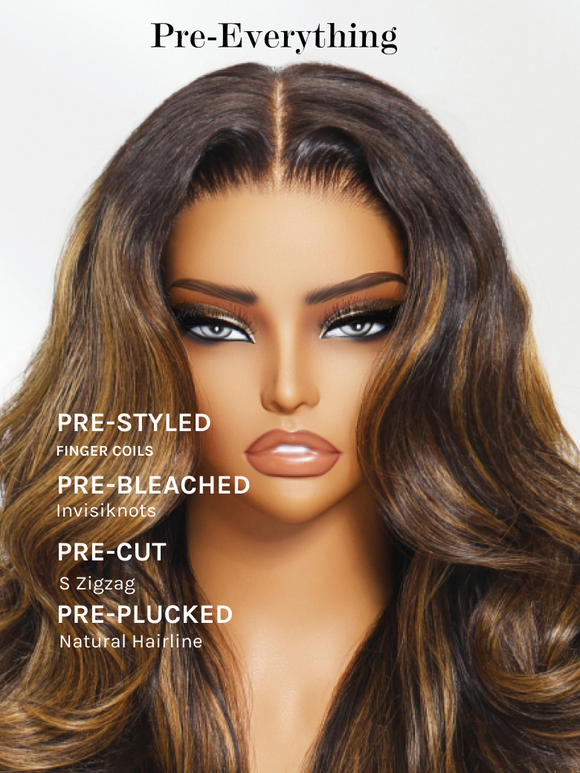Klaiyi Dark Root Brown Balayage Highlight 7x5 Bye Bye Knots Body Wave Lace Front Wig Flash Sale