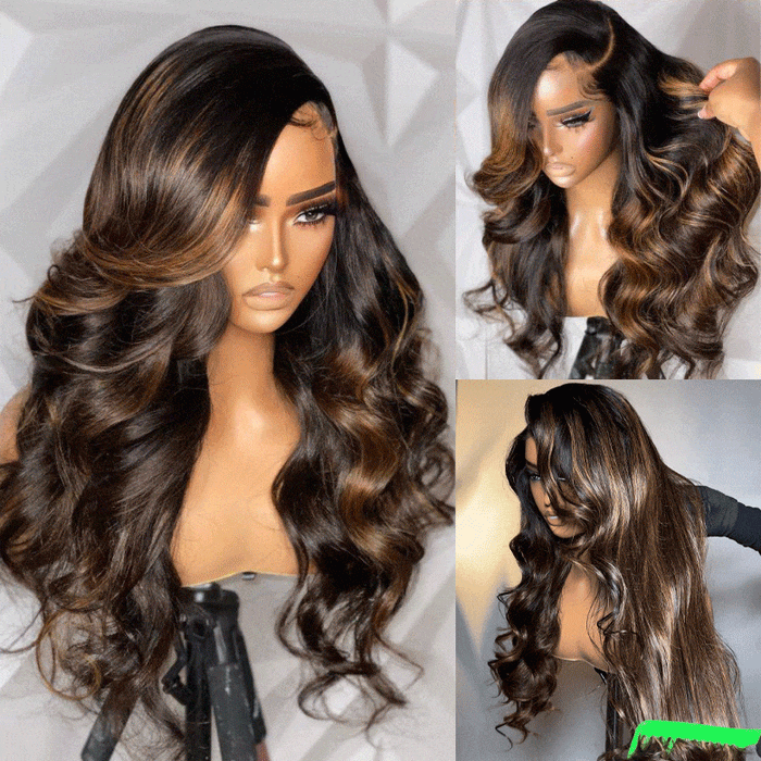 All Wigs Under $100 | Klaiyi Dark Root Brown Balayage Highlight 7x5 Bye Bye Knots Body Wave Lace Front Wig Flash Sale
