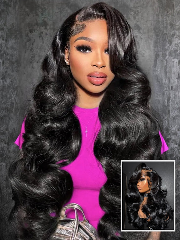 Klaiyi Hair 360 Body Wave Transparent Lace Frontal Wig Full Lace Wigs 180% Density Human Hair Wigs Flash Sale