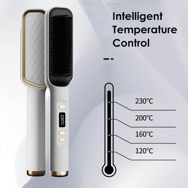 Klaiyi  Upgrade Anti-Scald Hair Straightener Brush, LCD Temp Display & 4 Temp Settings