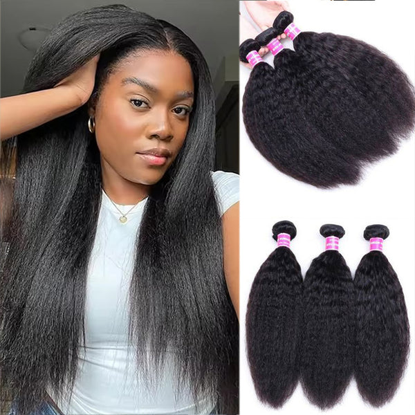 Klaiyi 3 Bundles Kinky Straight Human Hair Weft Deals on Sale 100% Human Bundles Flash Sale