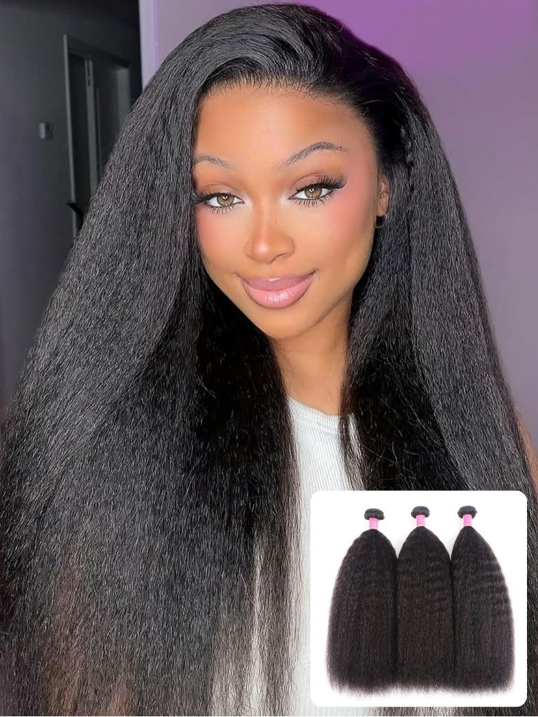 KLAIYI 3 Bundles Kinky Straight Human Hair Weft Deals on Sale 100% Human Bundles