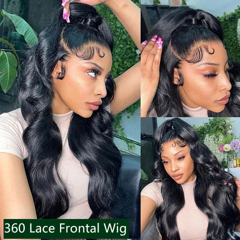 Klaiyi Hair 360 Body Wave Transparent Lace Frontal Wig Full Lace Wigs 180% Density Human Hair Wigs