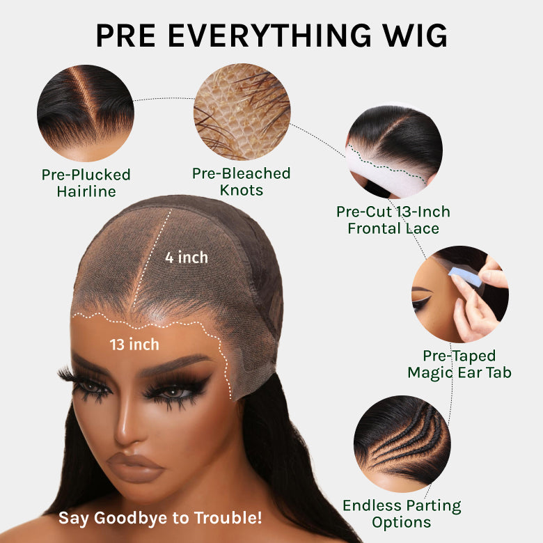 Klaiyi 13x4 Pre everything™ Lace Frontal Fluffy Natural Loose Body Wave With Vintage Air Bangs Put on and Go Glueless Human Hair Wigs
