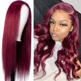 Klaiyi Hair 99J Straight Wig Hand Tied Lace Part Wigs Popular and Best Wig For Black Woman