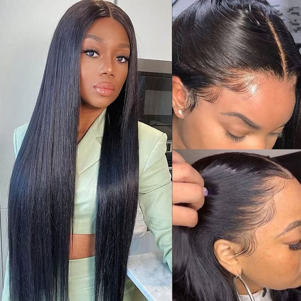 Klaiyi 13x4 Invisible Lace Frontal Straight Hair Wigs Pre Plucked Baybyhair 100% Human Hair Wigs