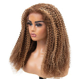 【BEST18"=$88】Klaiyi 13x4 Lace Front 180% Highlight Blonde Kinky Curly Wig Wig Flash Sale