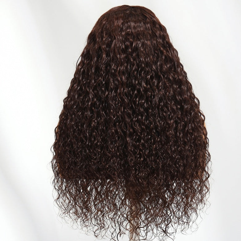 Klaiyi Chestnut Mocha Brown 13x4 Pre-Everything Lace Front Water Wave Wig Put on and Go Glueless Wig