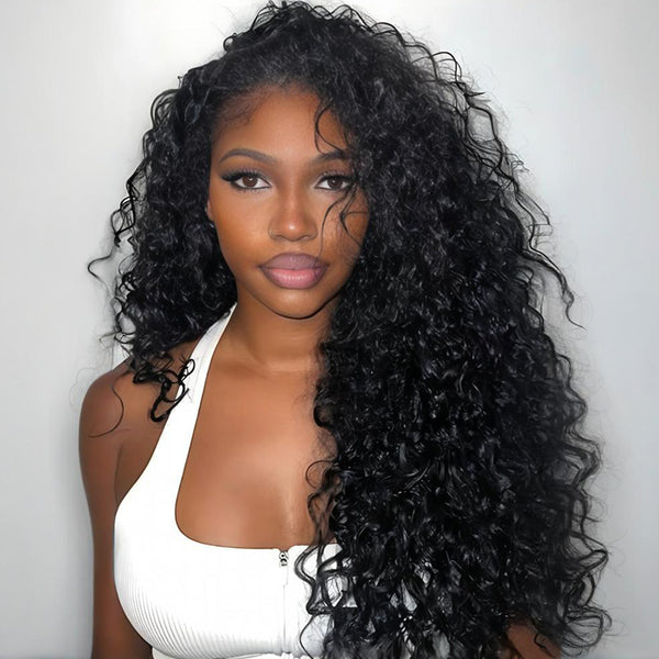 Klaiyi Water Wave 3 In 1  Flip Over 3/4 Half Wig with Flexi-Fit Drawstring Beginner Friendly Wig Flash Sale
