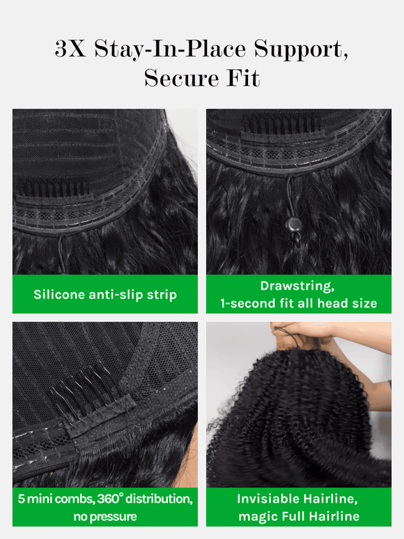 Flash Sale| Water Wave Wig Flexi-Fit Drawstring Beginner Friendly 3 In 1  Flip Over 3/4 Half Wig Vip Member