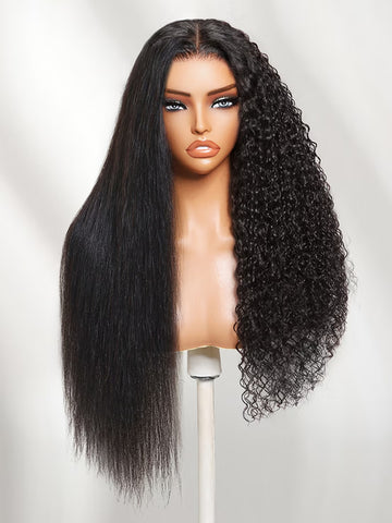 Klaiyi Wet & Curly 2 in 1 Straight to Curly Wig Dream Curls Wig 7x5 Put On And Go with Invisi Drawstring Human Hair