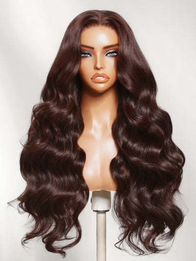 Klaiyi Rich Chocolate Auburn Brown Body Wave Wig 7x5 No-Slip Glueless Lace Human Hair Wig with Invisi Drawstring