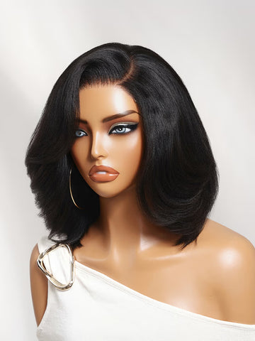 Peluca corta glamorosa Klaiyi 7x5 sin deslizamiento y sin pegamento, bob con volumen 180%, peluca de cabello humano lista para usar