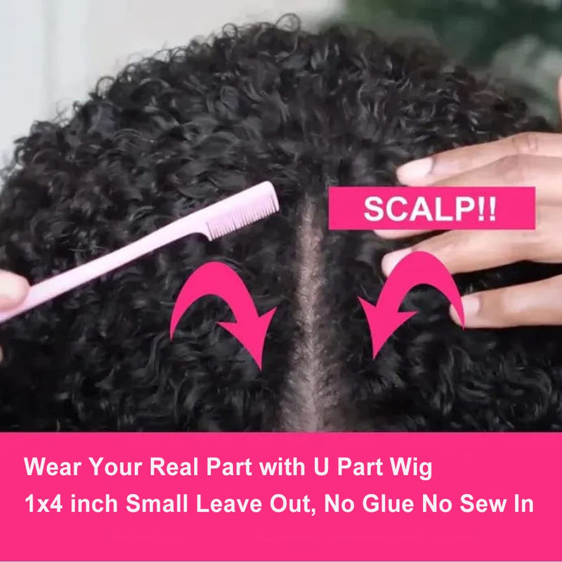 Klaiyi Kinky Curly V Part Wig Virgin Human Hair Real Scalp Great Protective Beginner Friendly Wig Flash Sale