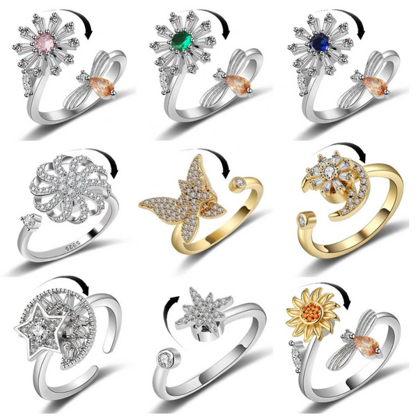 Klaiyi Free Gifts Creative Rotating Fashion Butterfly Flower Star Spinner Rings