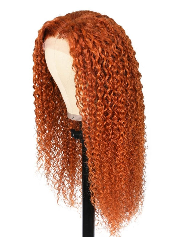 Offre spéciale TikTok LIVE | Perruque Klaiyi 180 % densité, raie en dentelle, 56 cm (22 pouces), couleur gingembre orange, bouclée, cheveux humains, vente flash