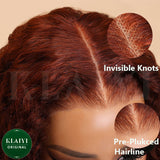 Klaiyi 7x5 Bye Bye Knots Reddish Brown Yaki Straight Wig Put On and Go Glueless Lace Wigs Human Hair