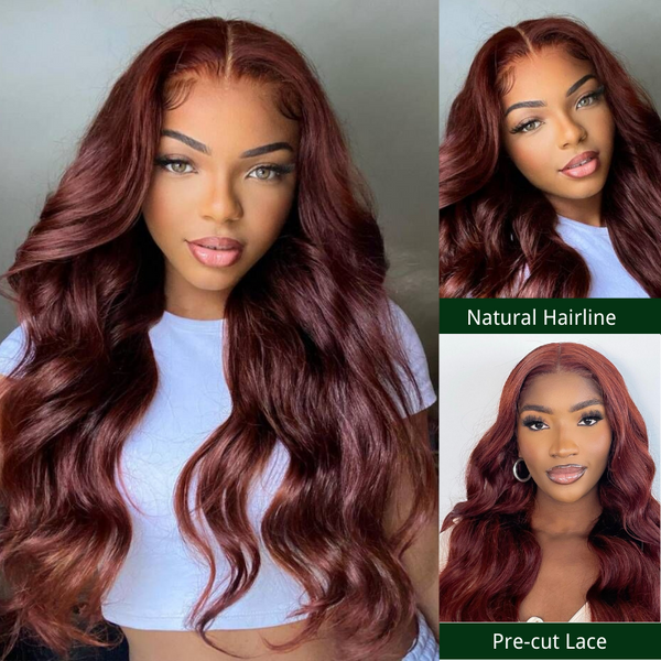 Klaiyi Reddish Brown 7x5  Pre Everything Wear Go Glueless Lace Wig Body Wave Wigs Human Hair