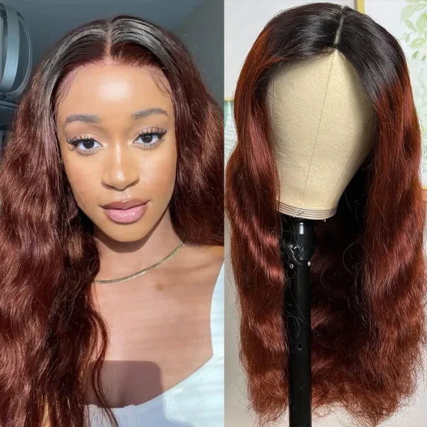 Klaiyi Beginner Friendly Brunette Auburn Brown V Part Body Wave Wig No Leave Out Super Natural Flash Sale