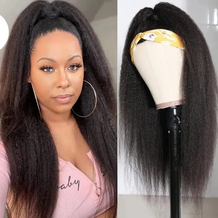 Put On and Go Style Flash Sale | Klaiyi Glueless Yaki Straight 3/4 Half Wigs Human Hair No Lace Glueless Headband Wig Beginner Friendly