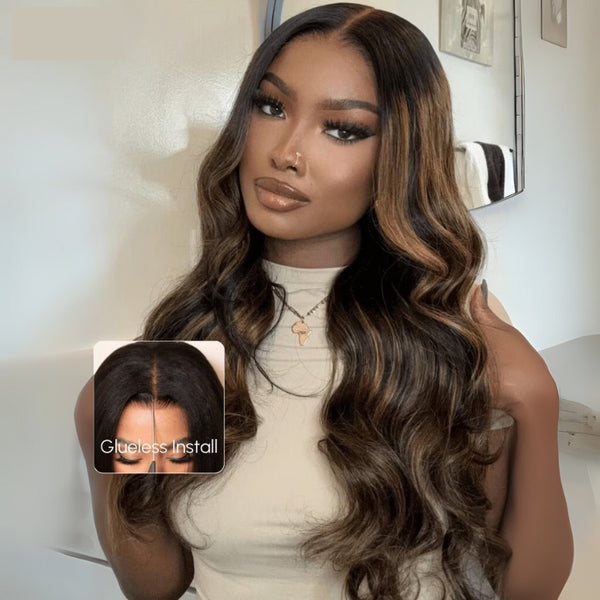 Klaiyi Klaiyi 7x5 Balayage Brown Highlight Body Wave Lace Closure Glueless Wig with Invisible Drawstring