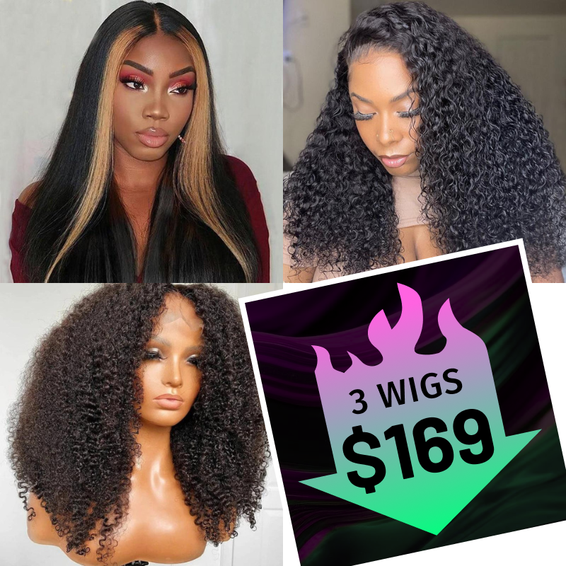 $179 Get 3 Wigs | 13x4 Lace Front Wig Ginger Color Body Wave + Jerry Curly U Part Wig + 4x4x0.75 Part Lace 4C Kinky Curly Wig  Flash Sale