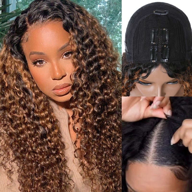 Klaiyi Ombre Balayage Colored Jerry Curly U Part/V Part Wigs Meets Real Scalp Glueless Wigs Beginner Friendly Flash Sale