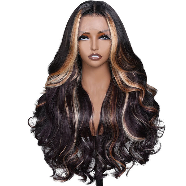 Klaiyi Face Framing Highlights Multi Color Mixed boomshell wave with Full and Flowing Curls Flash Sale