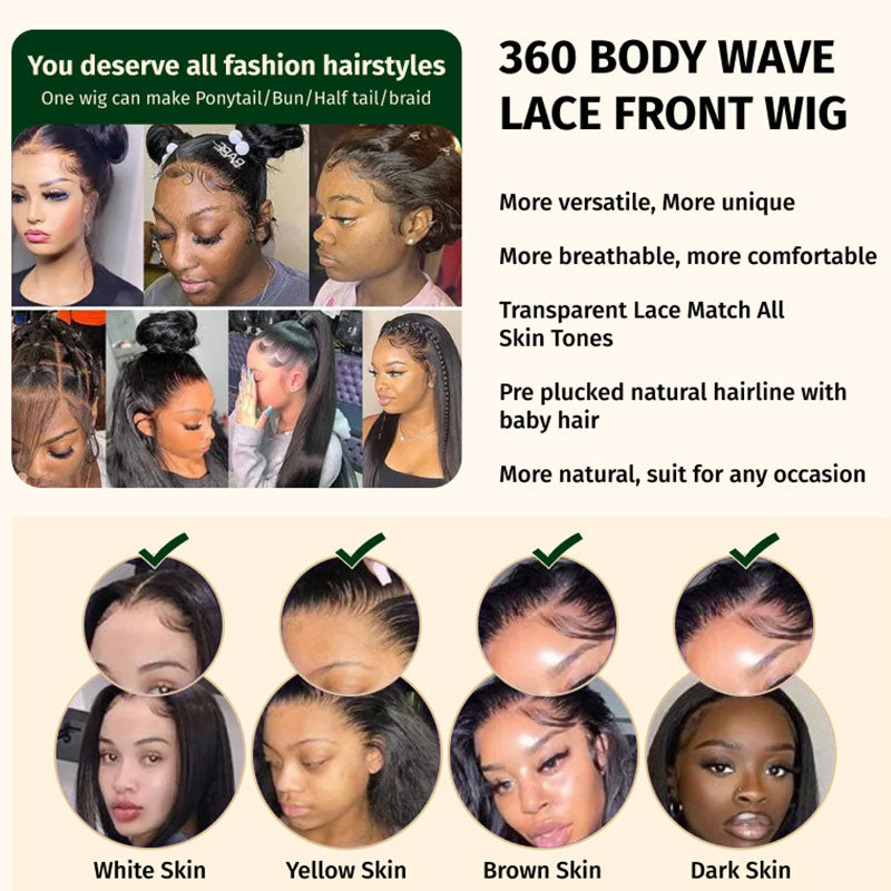 Klaiyi Hair 360 Body Wave Transparent Lace Frontal Wig Full Lace Wigs 180% Density Human Hair Wigs