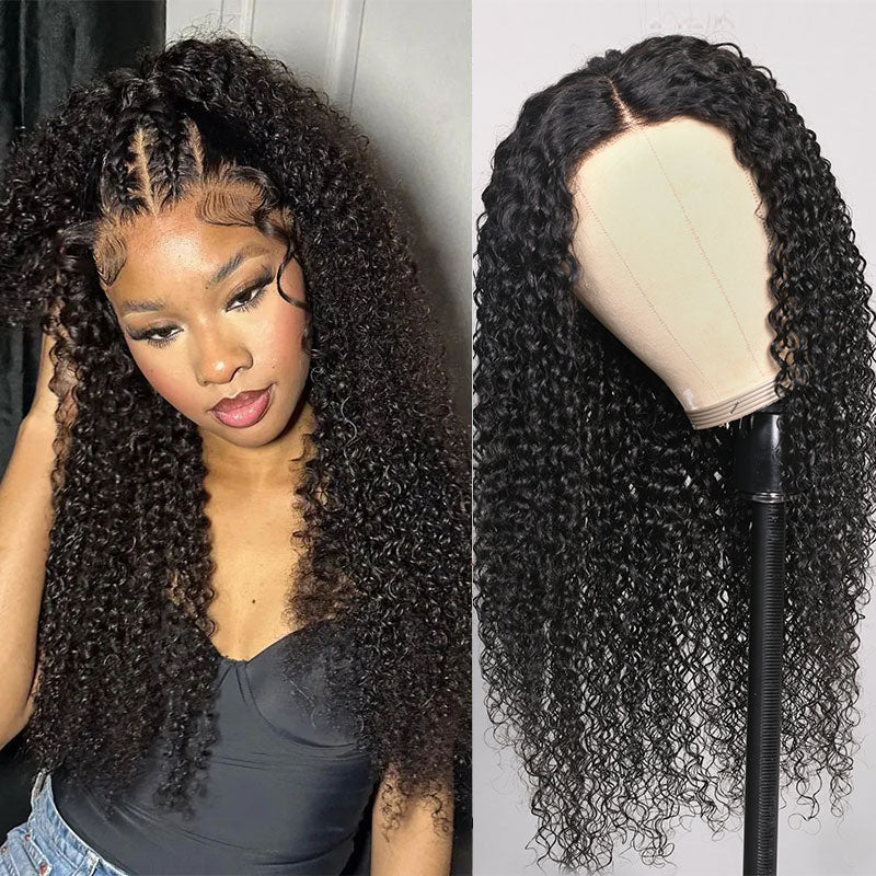 Klaiyi 7x5 Pre-Cut Lace Wig Bleach Knots Wigs Put On and Go Jerry Curly Human Hair Wig Beginner Wig